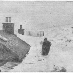 The height of drifts in Shetland are shown by this photograph, taken yesterday of John Henderson (13) and his dog behing the boy's home at Yanlop.  [The Glasgow Herald.  Monday, January 26, 1959.]